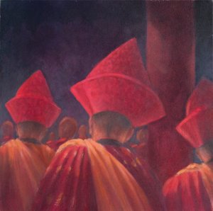 Buddhist Monks, Bhútán, 2012 (akryl na plátně)